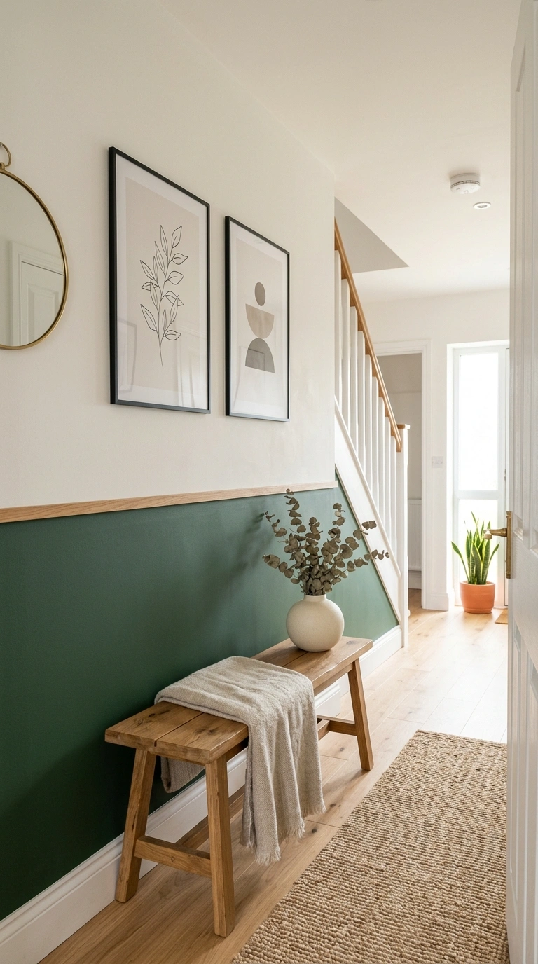19 Easy Wall Ideas To Make Any Room Look New 8 007 Two Tone Wall A hallway with a wall painted deep g