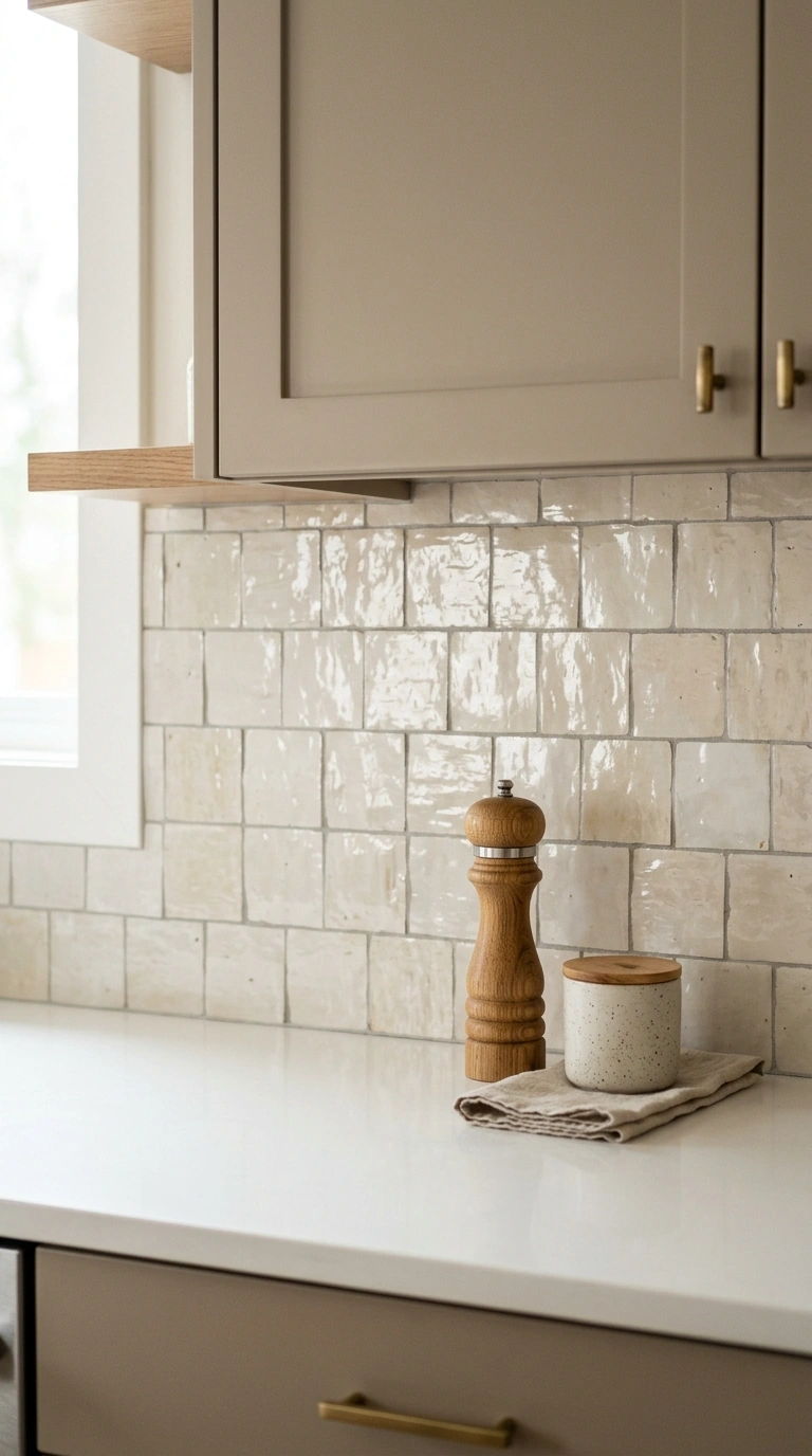 007 Zellige Tile Backsplash A kitchen counter with a c