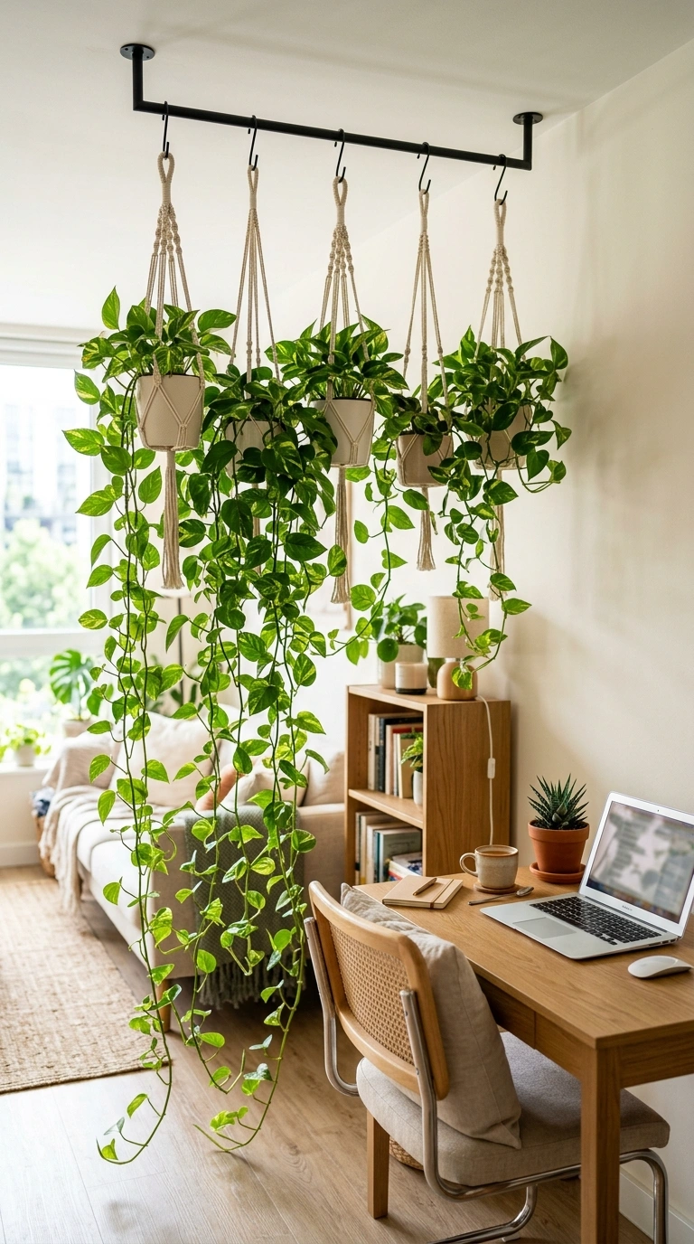 008 8 Hanging Plant Divider A row of trailing pothos p