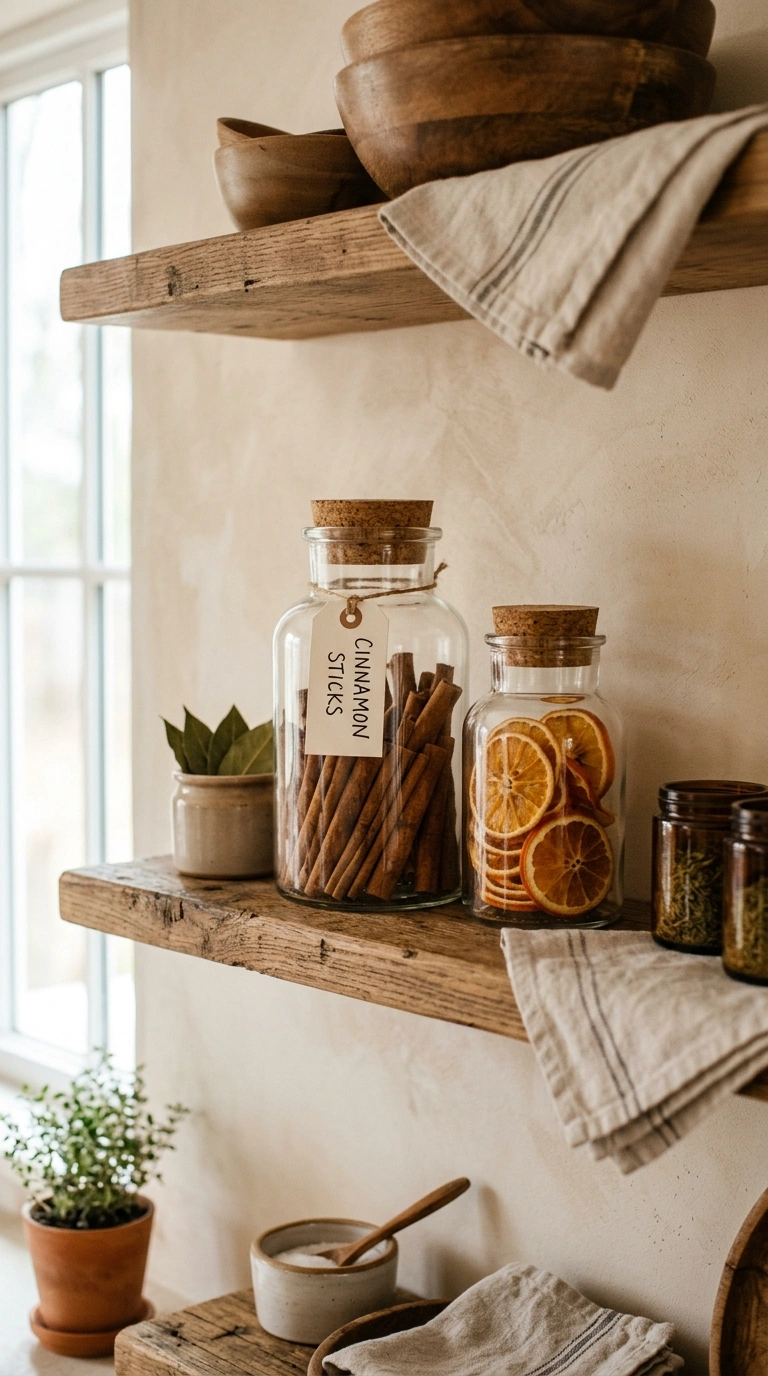 16 Gorgeous Fall Kitchen Ideas for a Warm and Cozy Home 9 008 Cinnamon Stick Jars A clear apothecary jar filled