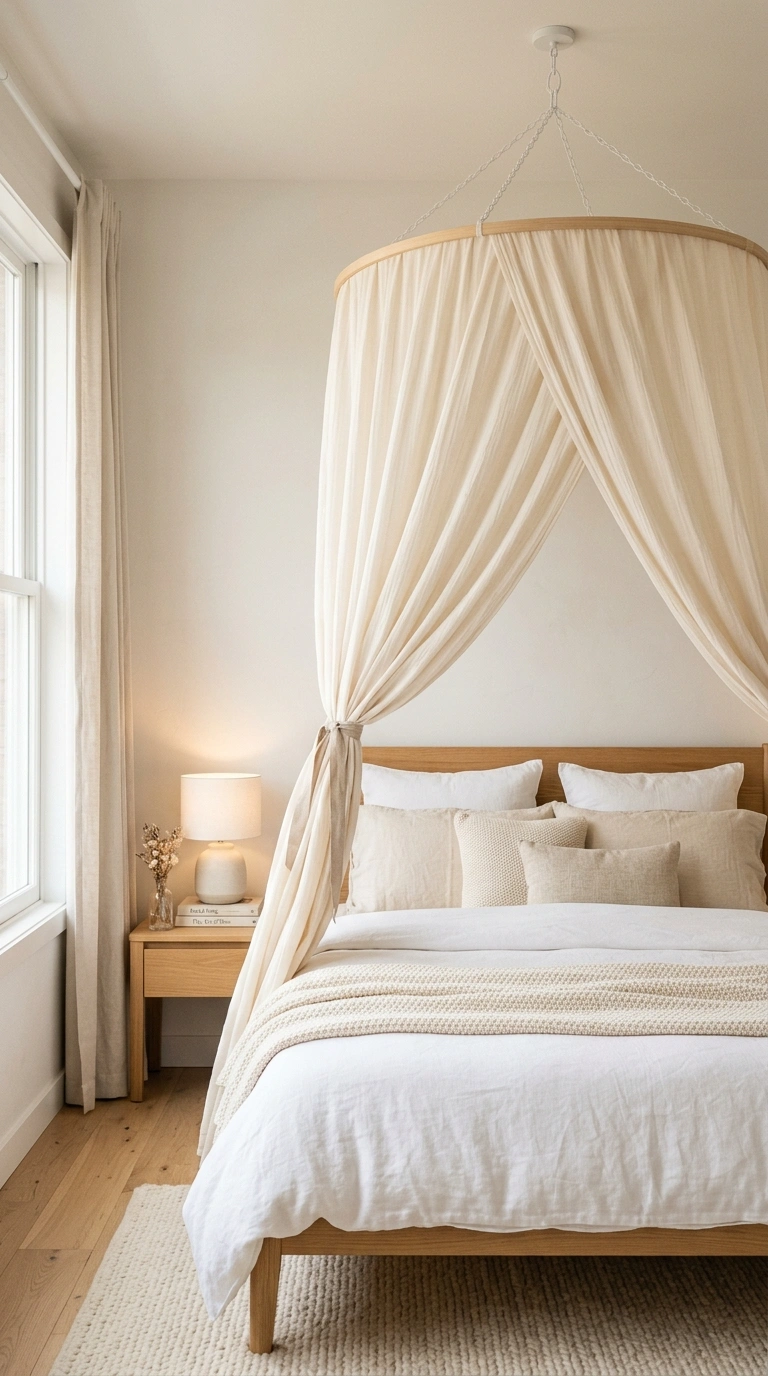 21 Smart Bedroom Divider Ideas for Stylish Studio Apartments 9 008 Fabric Canopy Divider A round hoop canopy draped w