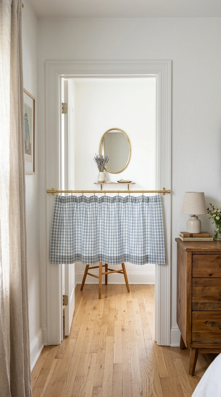 008 Half Cafe Curtain A short gingham cafe curtain in
