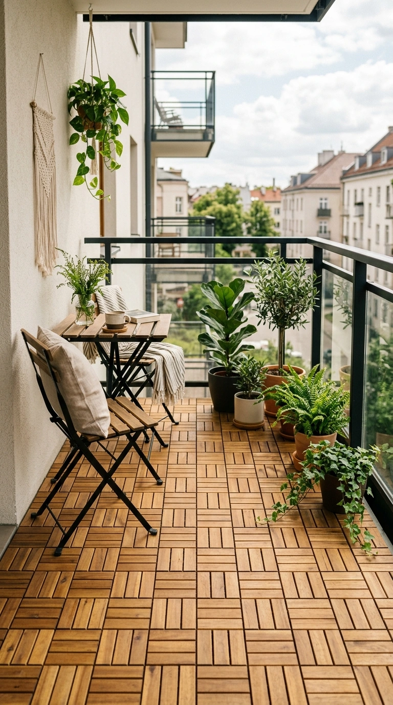 008 Interlocking Wood Tiles A balcony floor covered wi