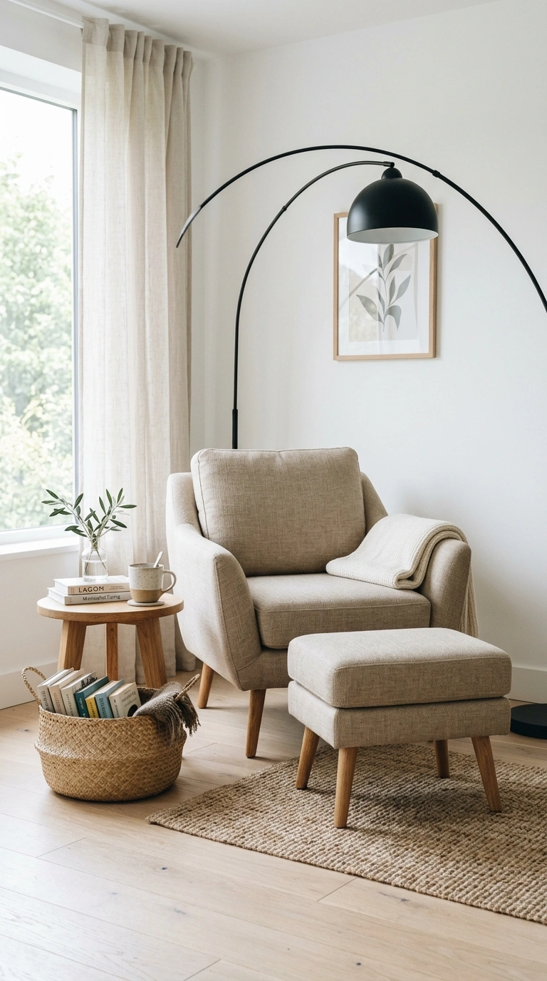 008 Matching Armchair Footstool A beige upholstered ar