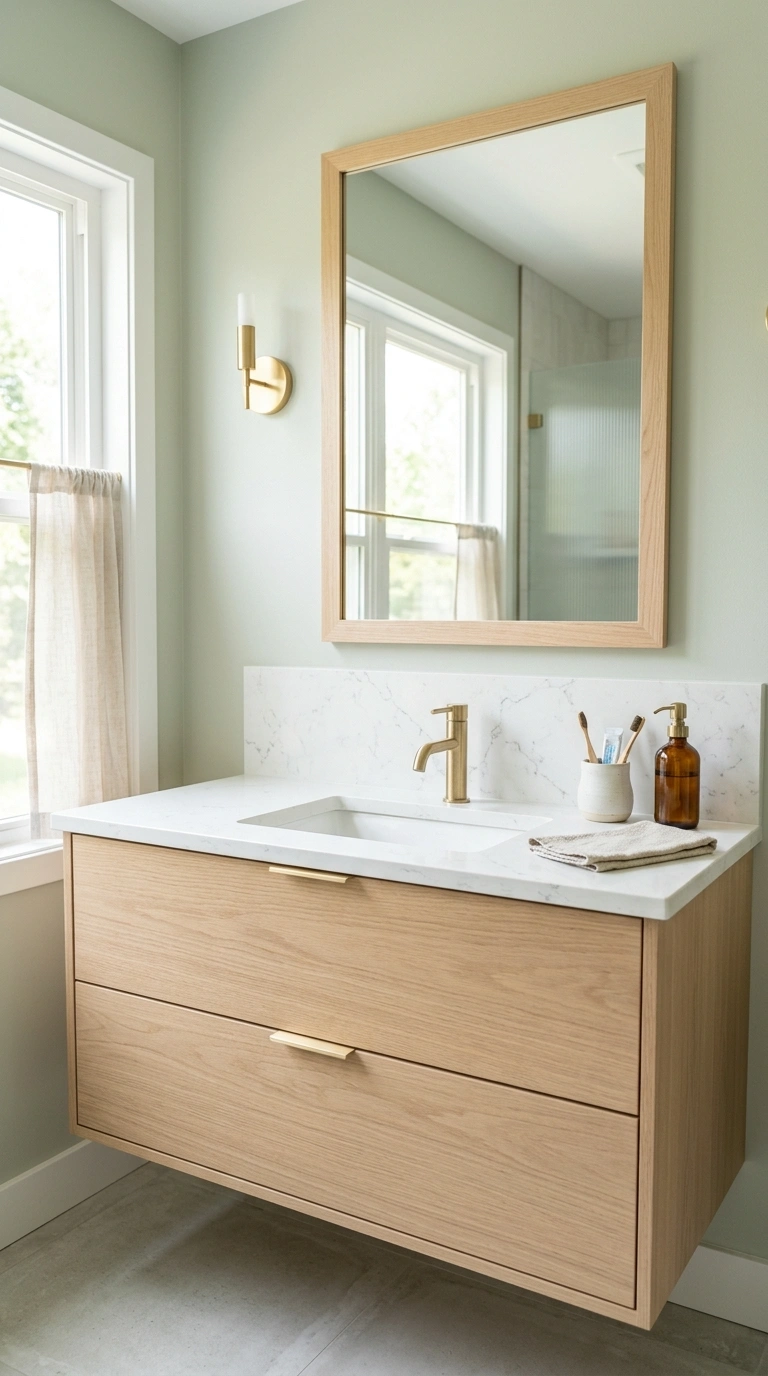 24 Bathroom Backsplash Ideas For Every Budget And Style 9 008 Matching Slab Splash A bathroom vanity with a whit