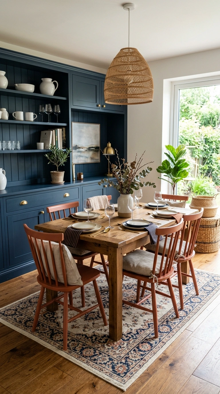 21 Colors That Pair Perfectly With Navy Blue 9 008 Navy And Terracotta A dining space with navy blue