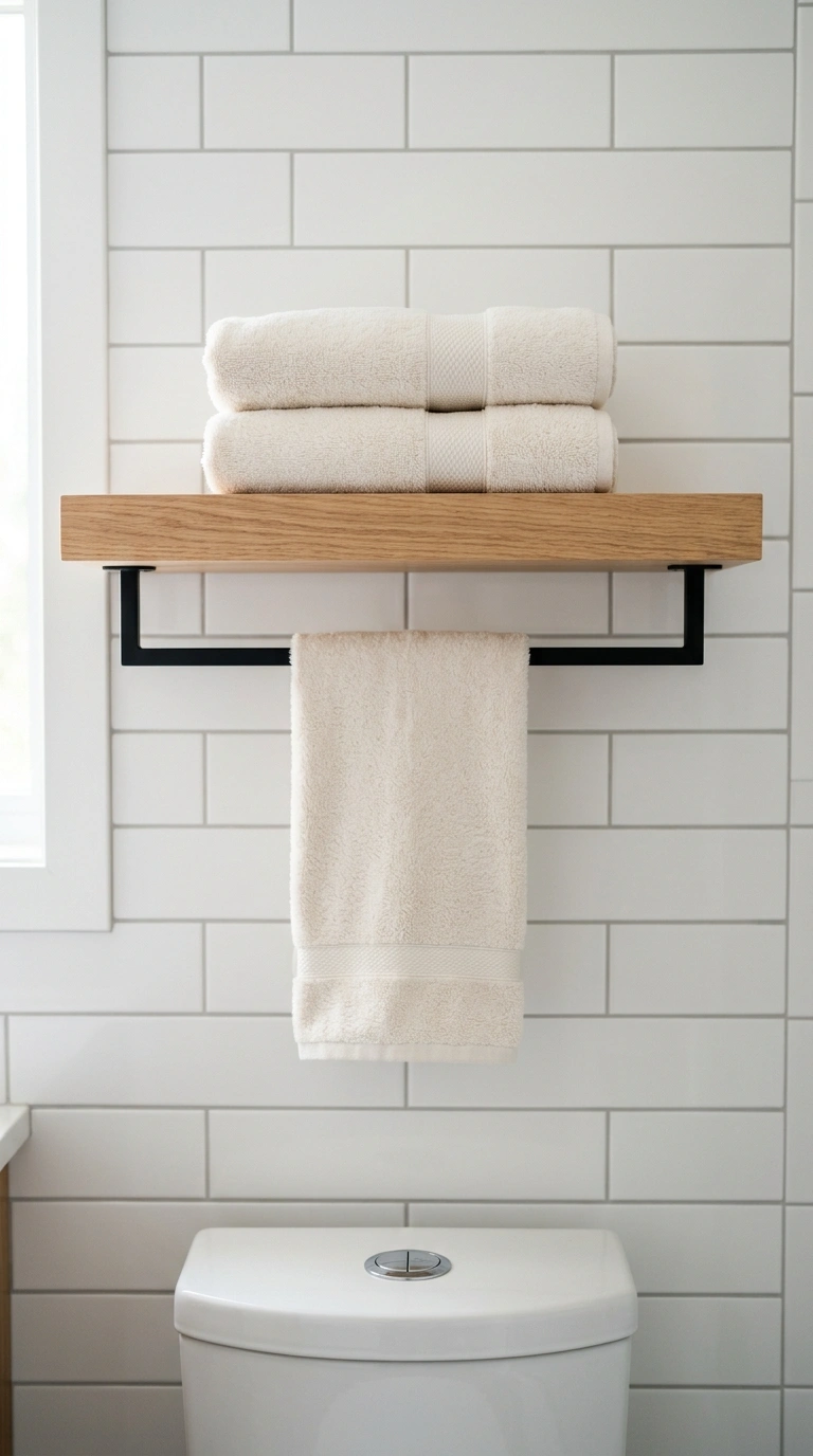 008 Open Shelf Bars A floating light wood shelf above
