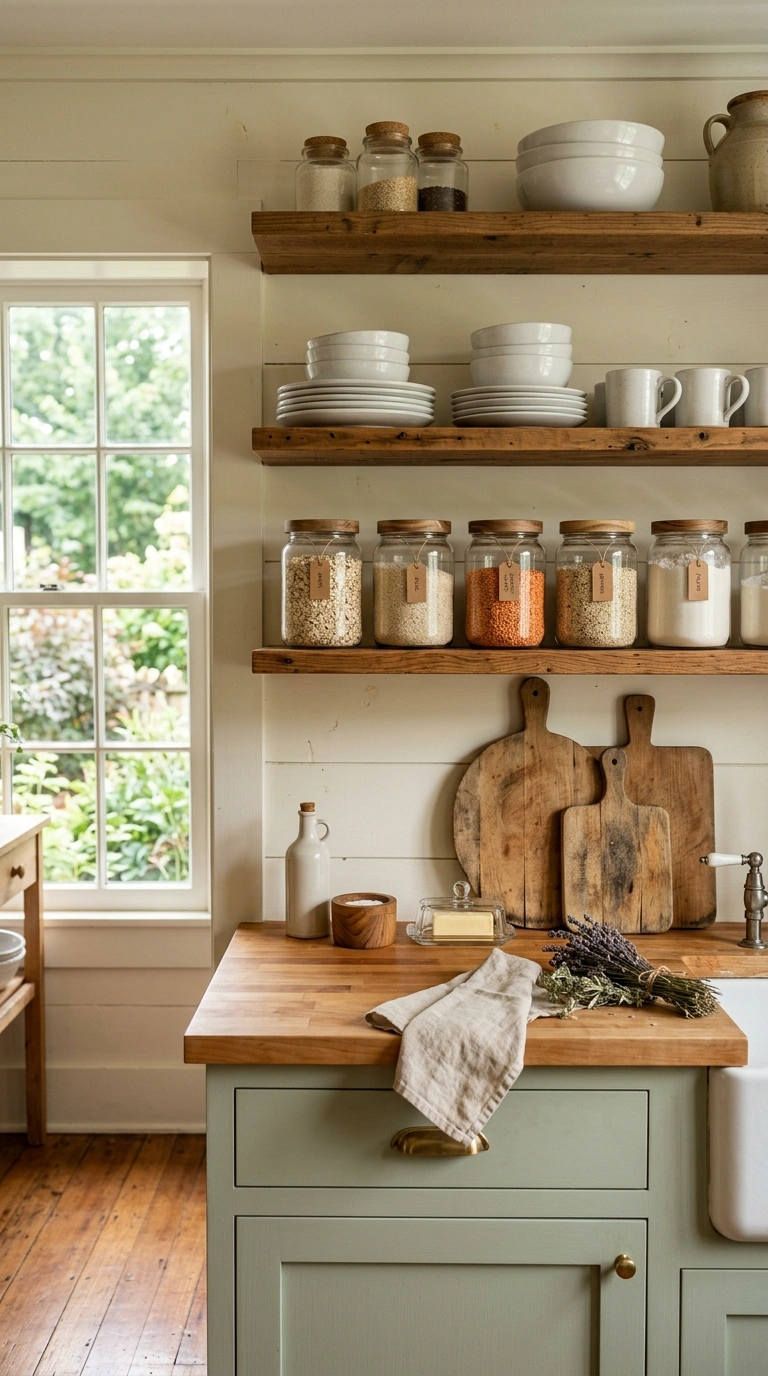 008 Open Shelving Kitchen A farmhouse kitchen with upp