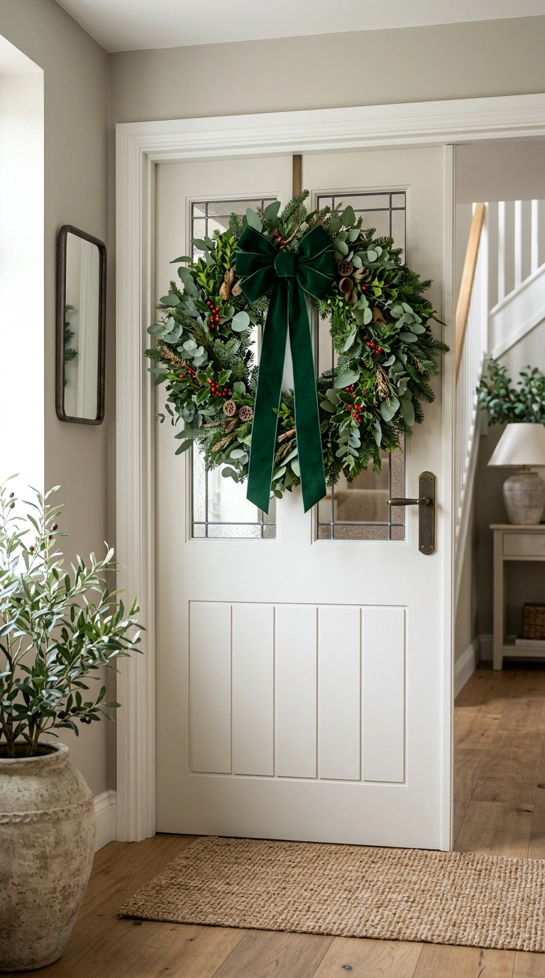 008 Oversized Wreath Entry A front door with an oversi
