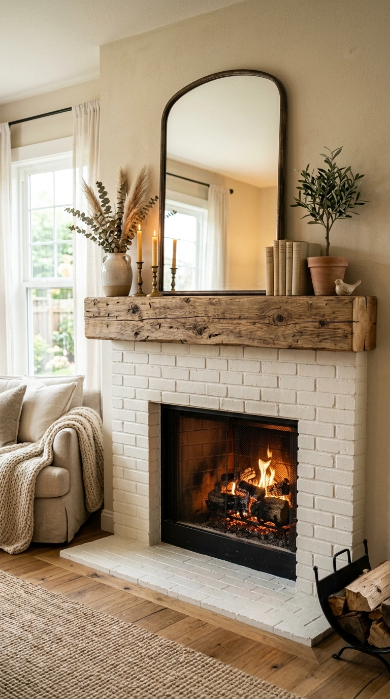 008 Reclaimed Wood Mantel A farmhouse living room feat