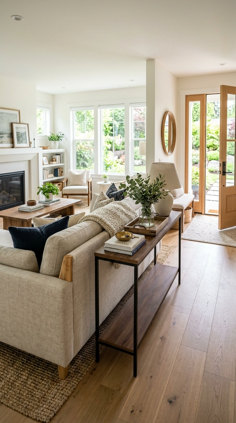 008 Sofa Behind Console An entryway and living room wi 1