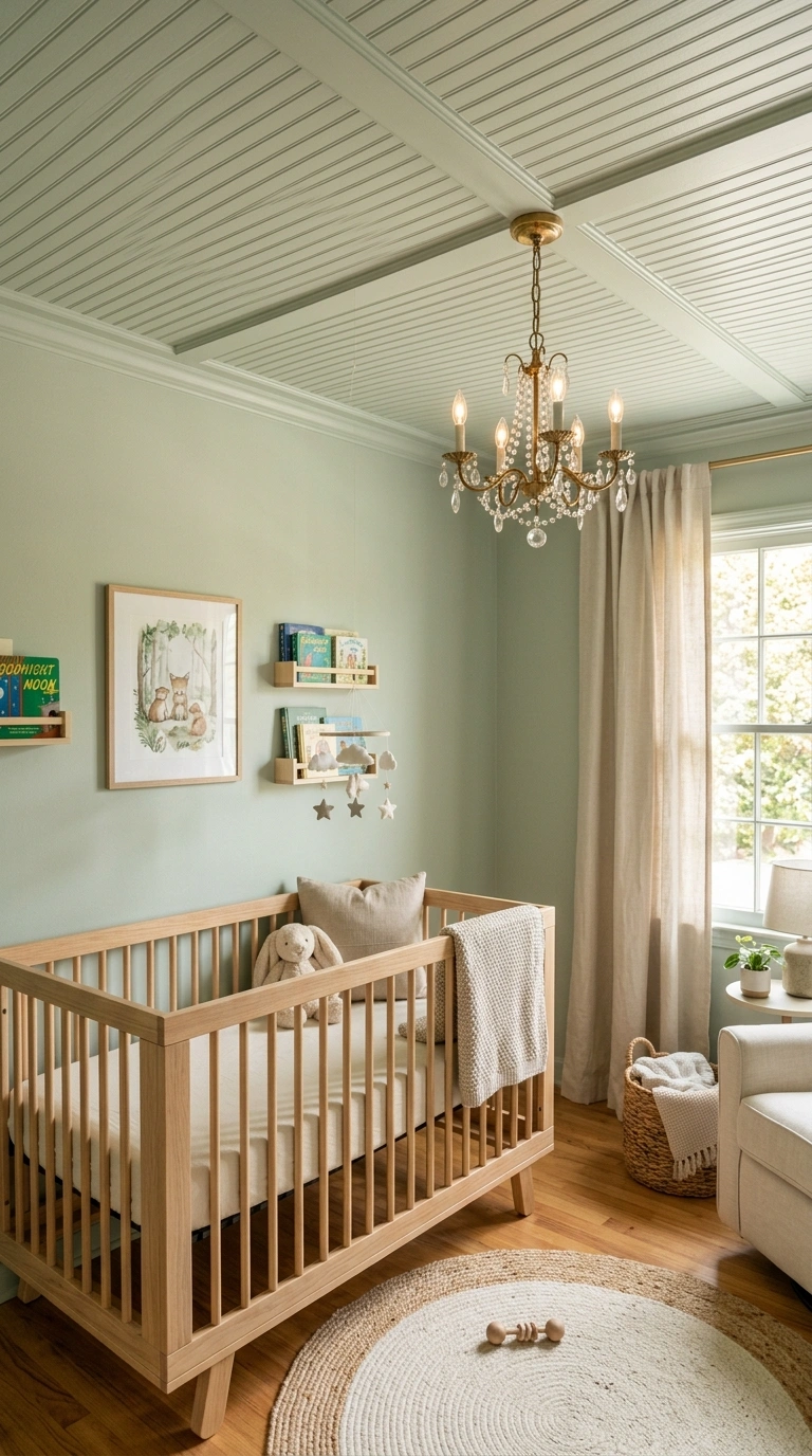 008 Sweet Nursery Ceiling A soft sage green nursery wi