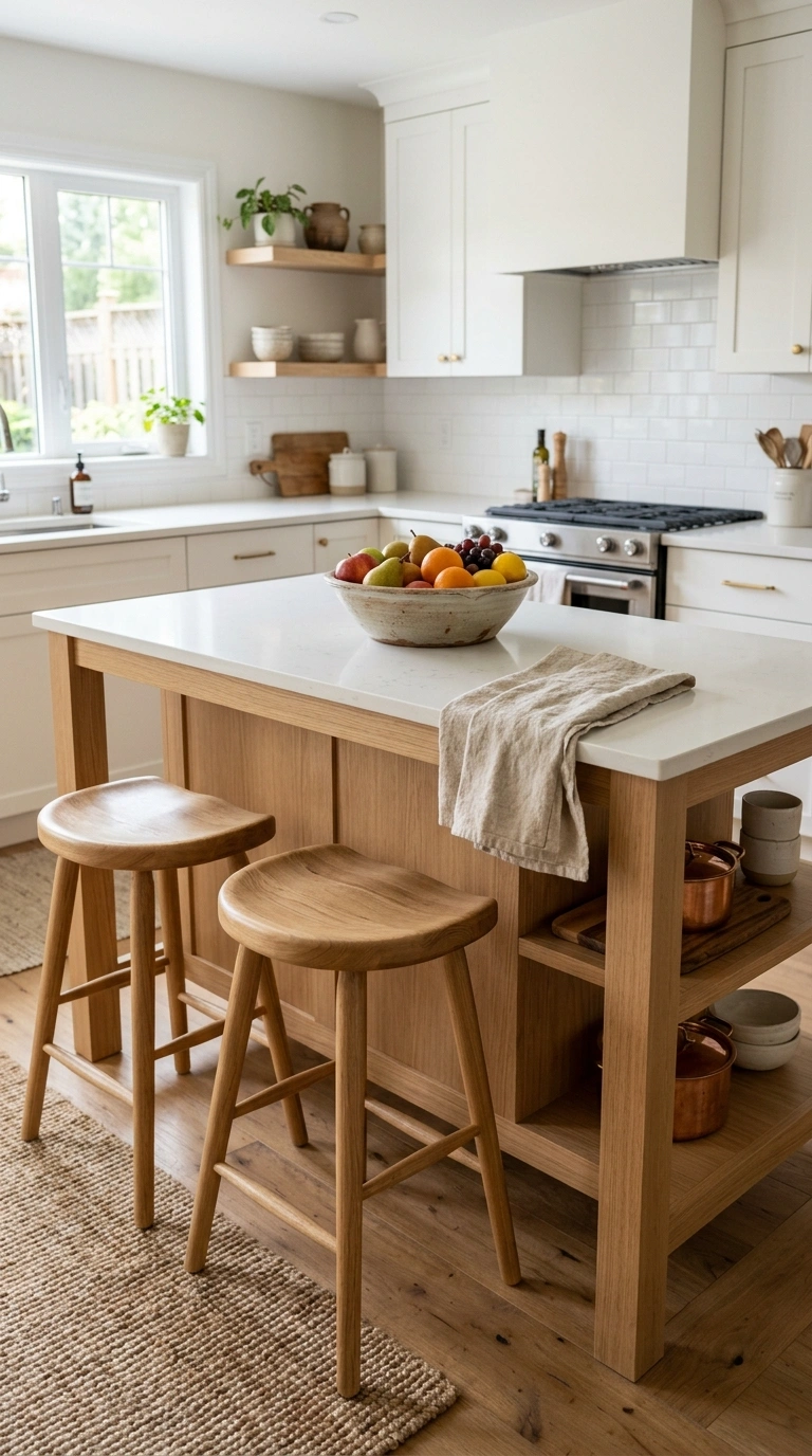 008 Warm Oak Island A white shaker kitchen with a ligh