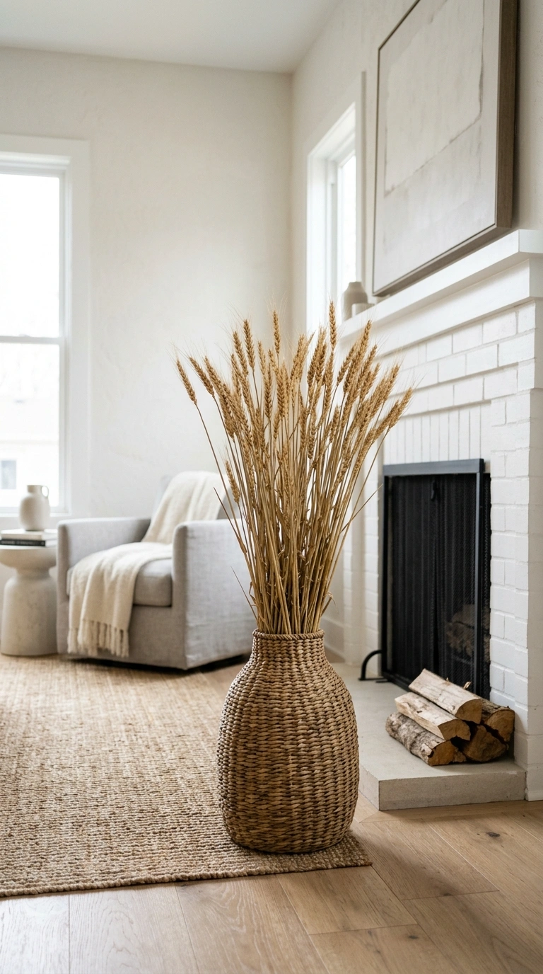 16 Beautiful Fall Basket Ideas to Add Seasonal Charm 9 008 Wheat Stalk Basket A floor basket with a narrow op