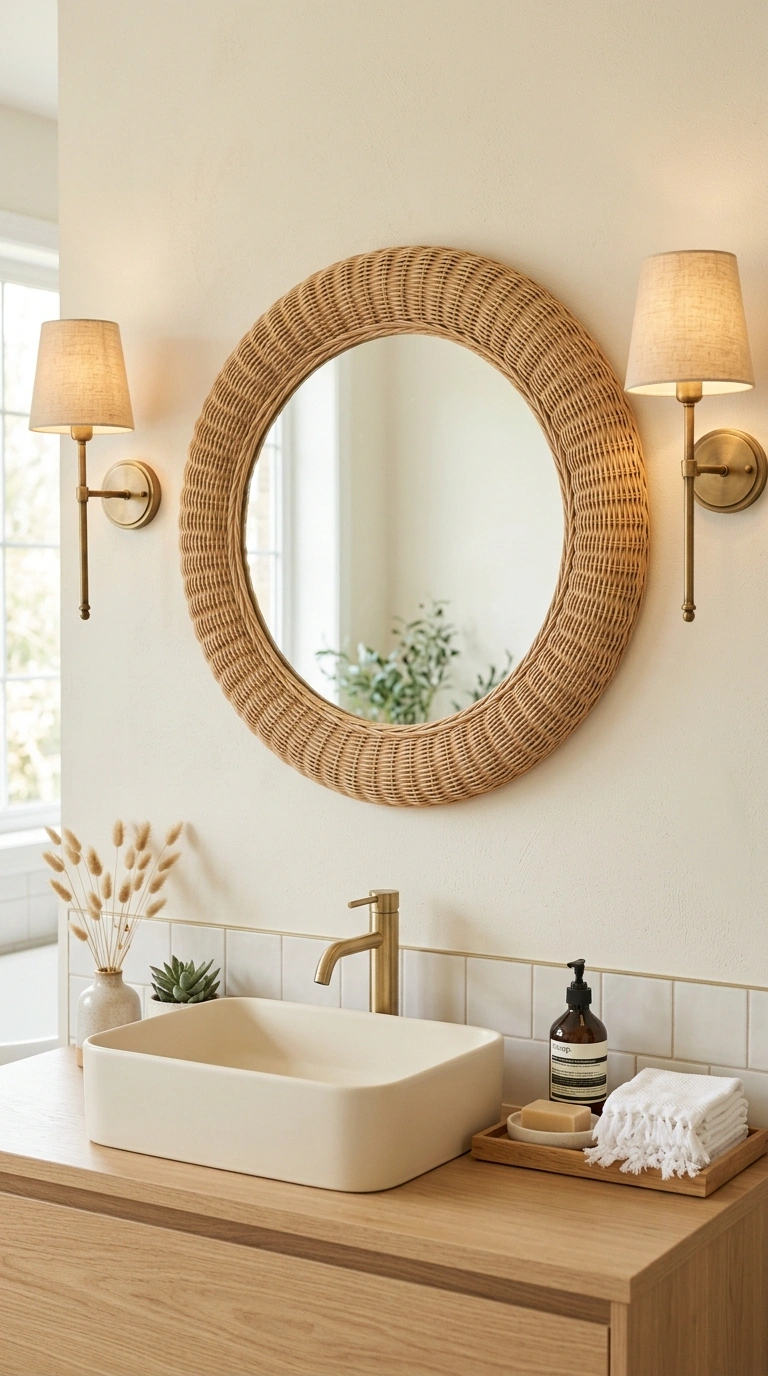 008 Woven Rattan Mirror A round rattan framed mirror a