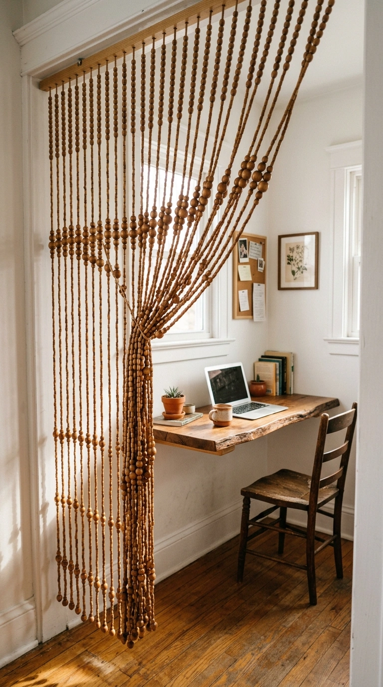 009 9 Bead Curtain Wall A wood bead curtain hanging fr