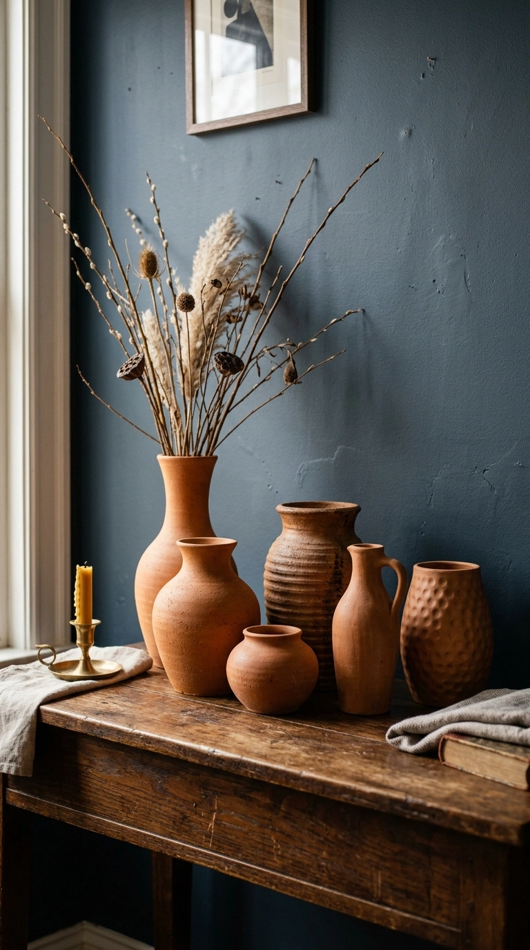 009 9 Terracotta Ceramic Vases A cluster of terracotta