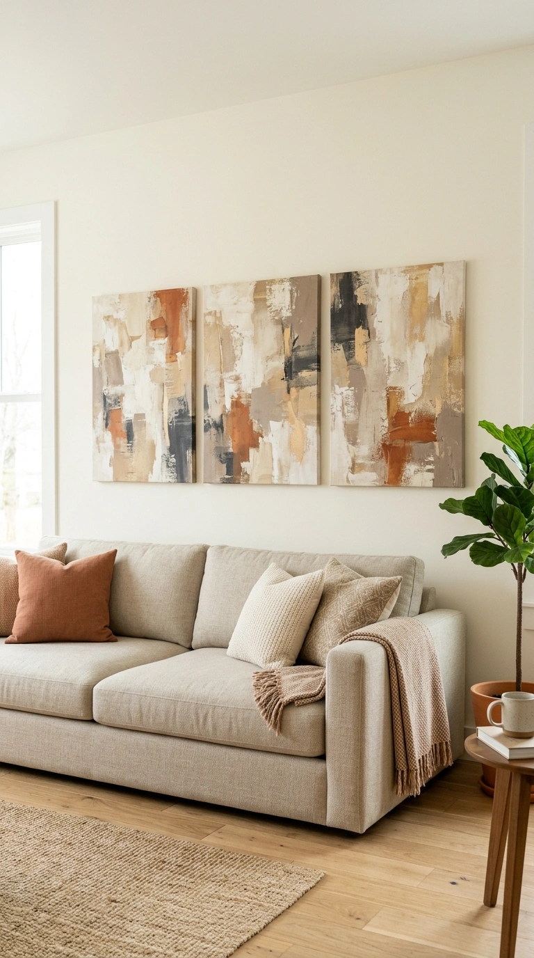 009 Abstract Canvas Trio A living room with a solid co