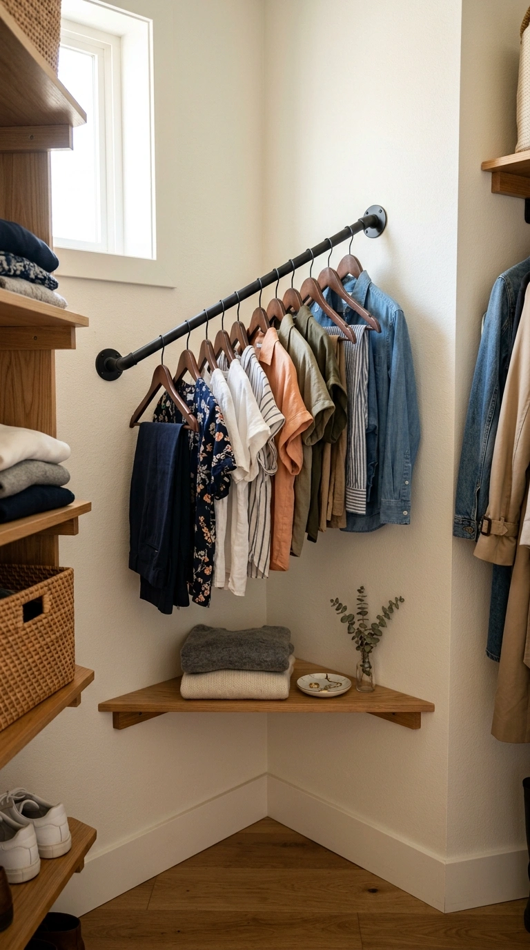 009 Angled Corner Rod A walk in closet corner with a d