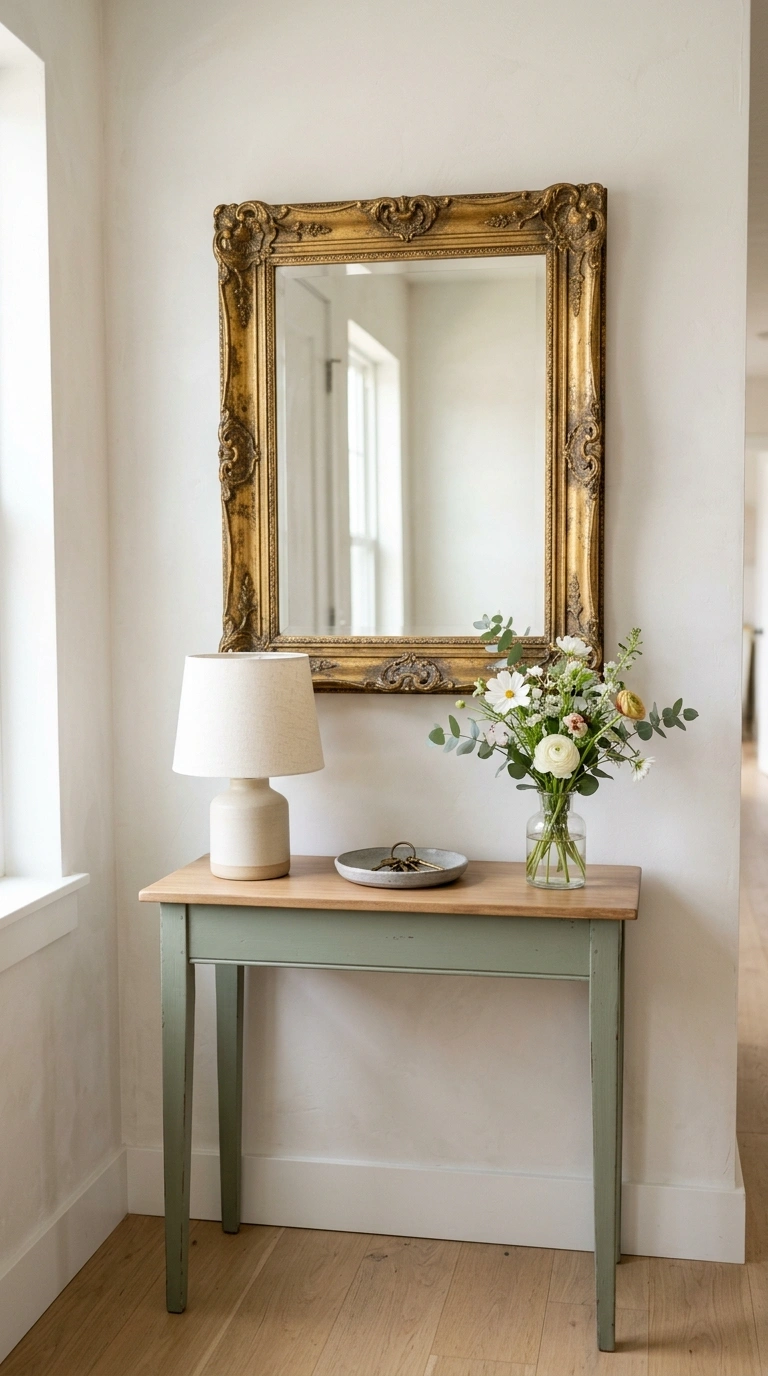 18 Jaw-Dropping Entryway Mirror Ideas You'll Love 10 009 Antique Gold Frame A mirror with a softly aged gol