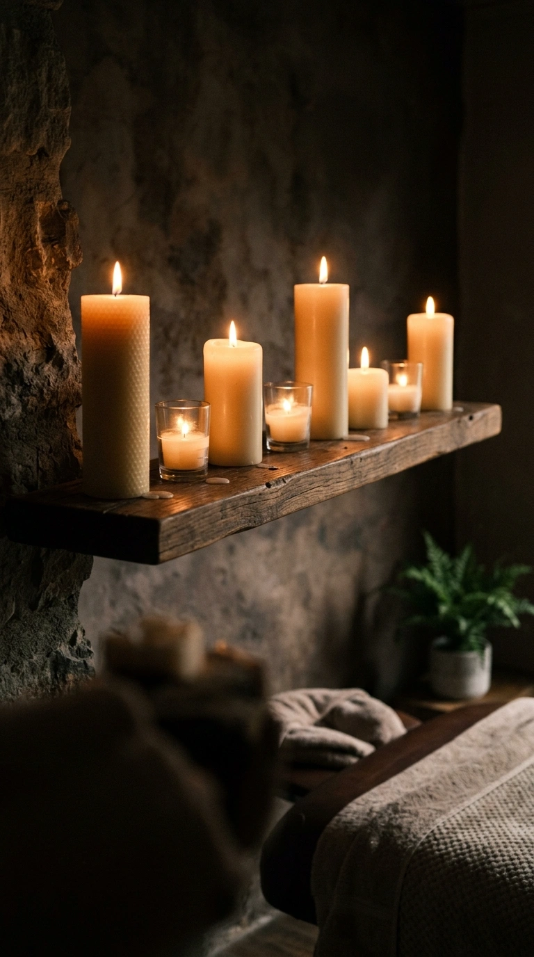 24 Dreamy Massage Room Ideas for Your Own Home Spa 10 009 Candle Wall Ledge A narrow floating wall ledge hol