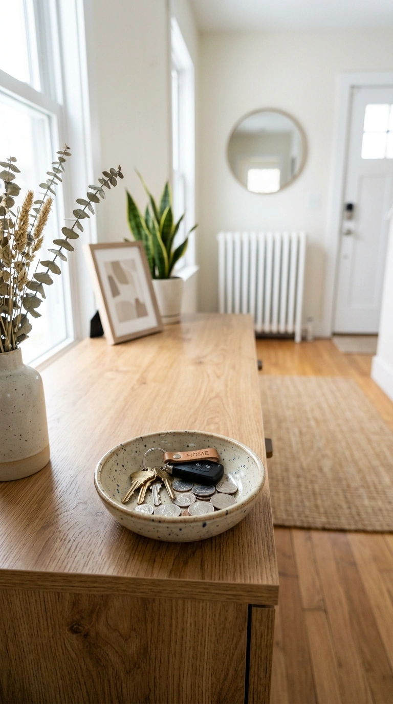 009 Ceramic Bowl Catchall An entryway table with a sma