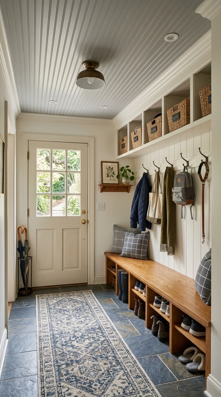 009 Charming Mudroom Ceiling A functional mudroom with