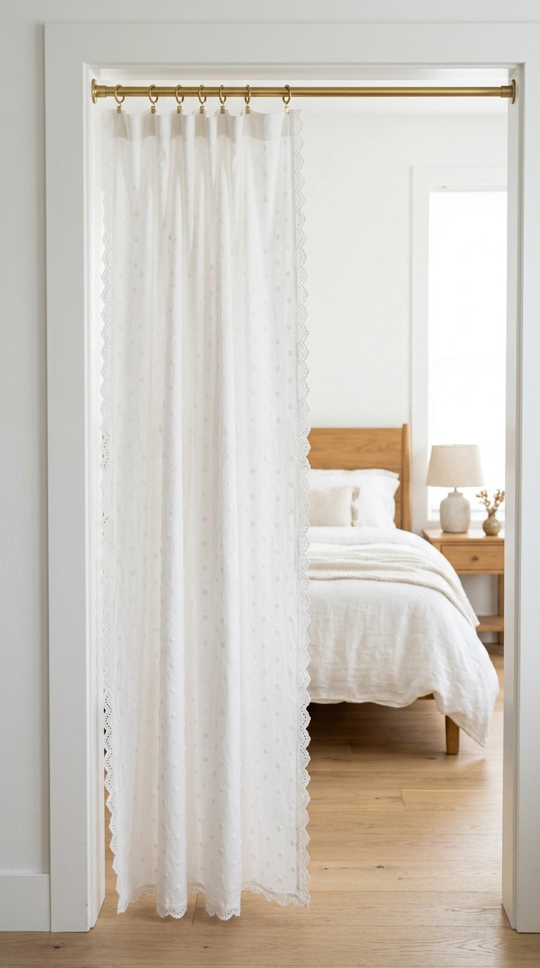 009 Embroidered Cotton Curtain A white cotton curtain