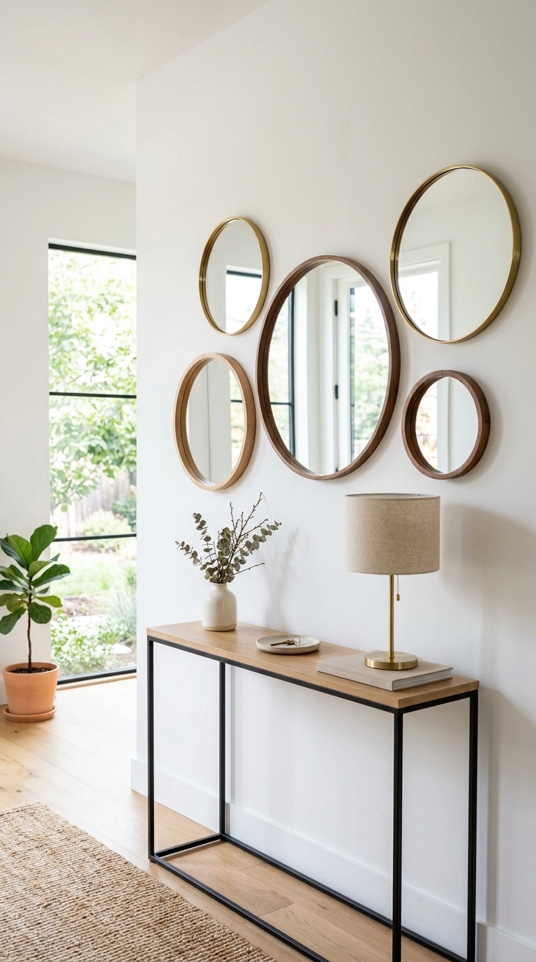 19 Easy Wall Ideas To Make Any Room Look New 10 009 Grouped Round Mirrors A cluster of five round mirr