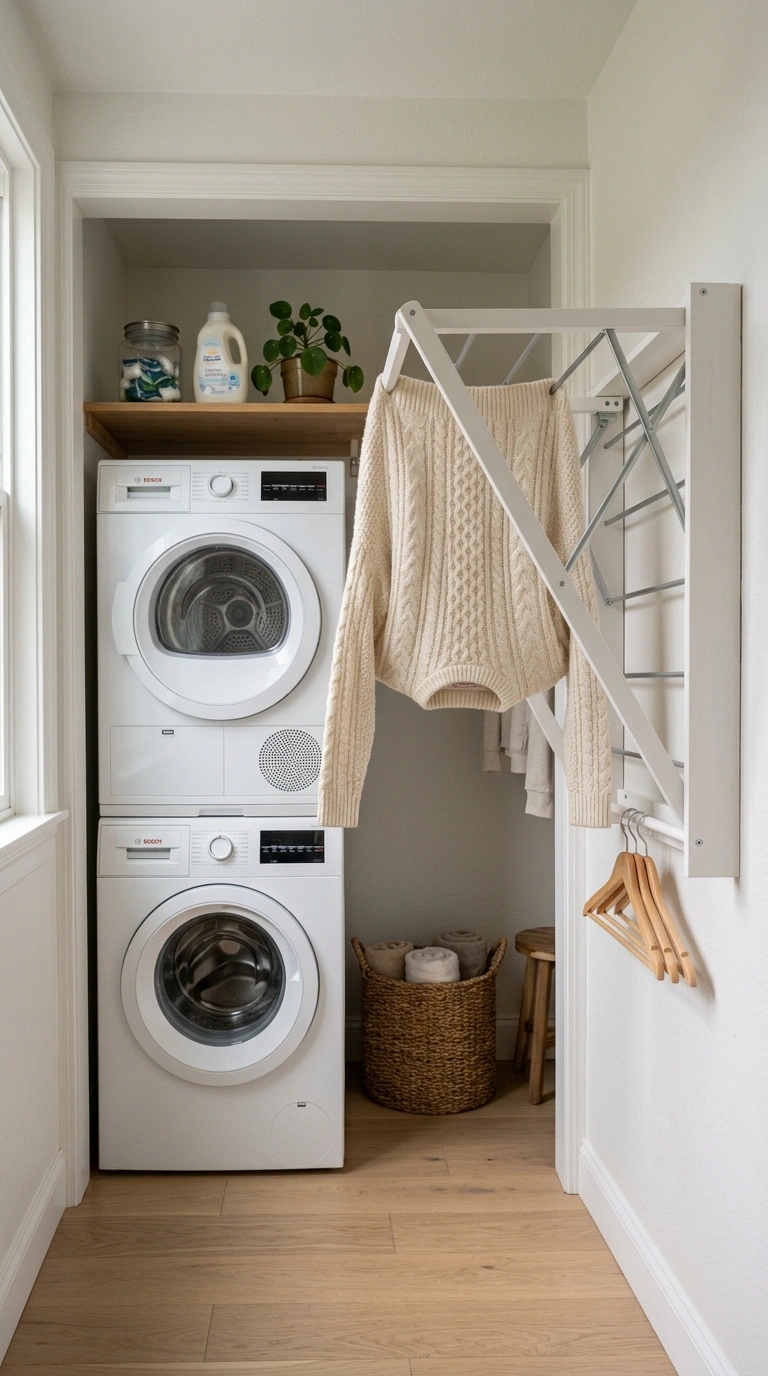 18 Inspiring Super Small Laundry Room Ideas for Apartment Renters 10 009 Hanging Drying Rack A laundry closet with a foldab