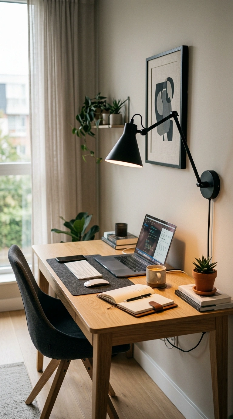 009 Home Office Sconce A home office desk with a black 1