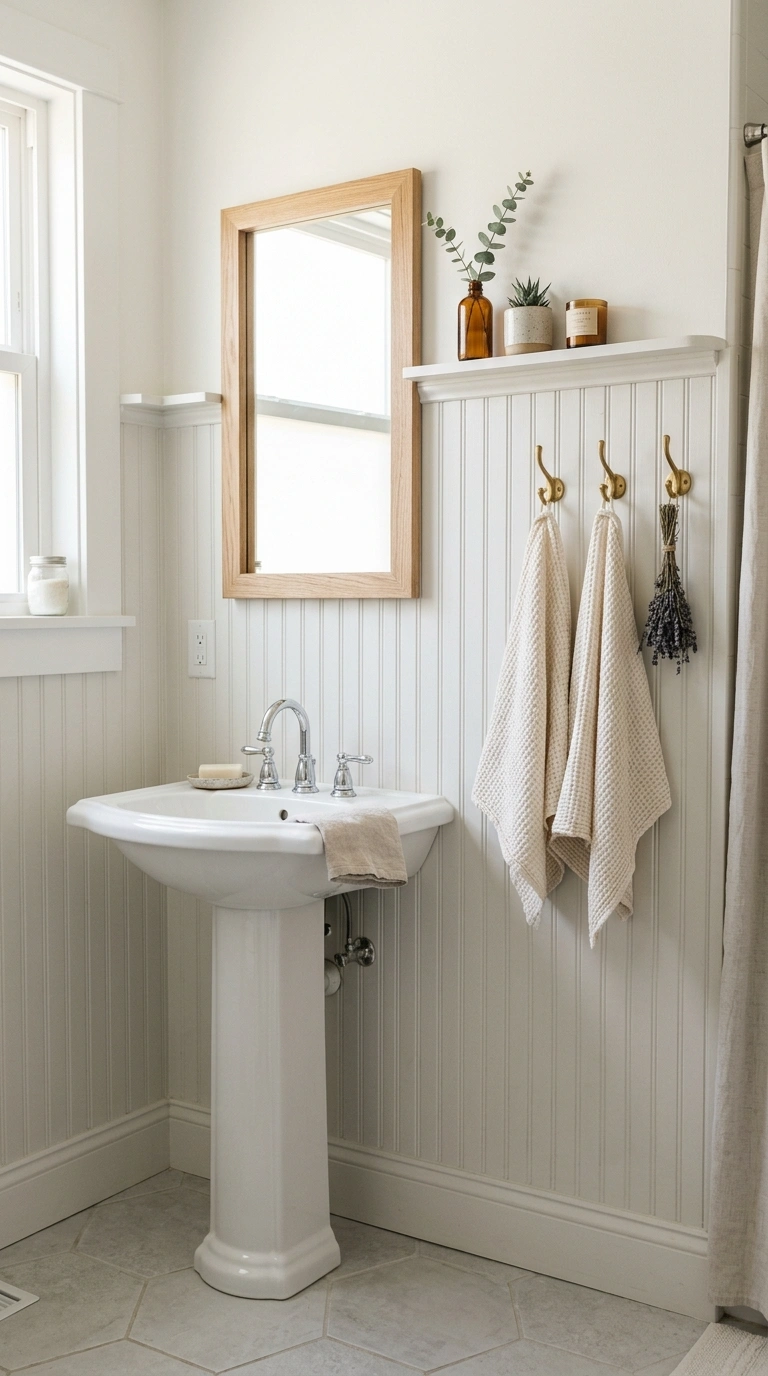 24 Bathroom Backsplash Ideas For Every Budget And Style 10 009 Painted Beadboard Backsplash A bathroom wall with