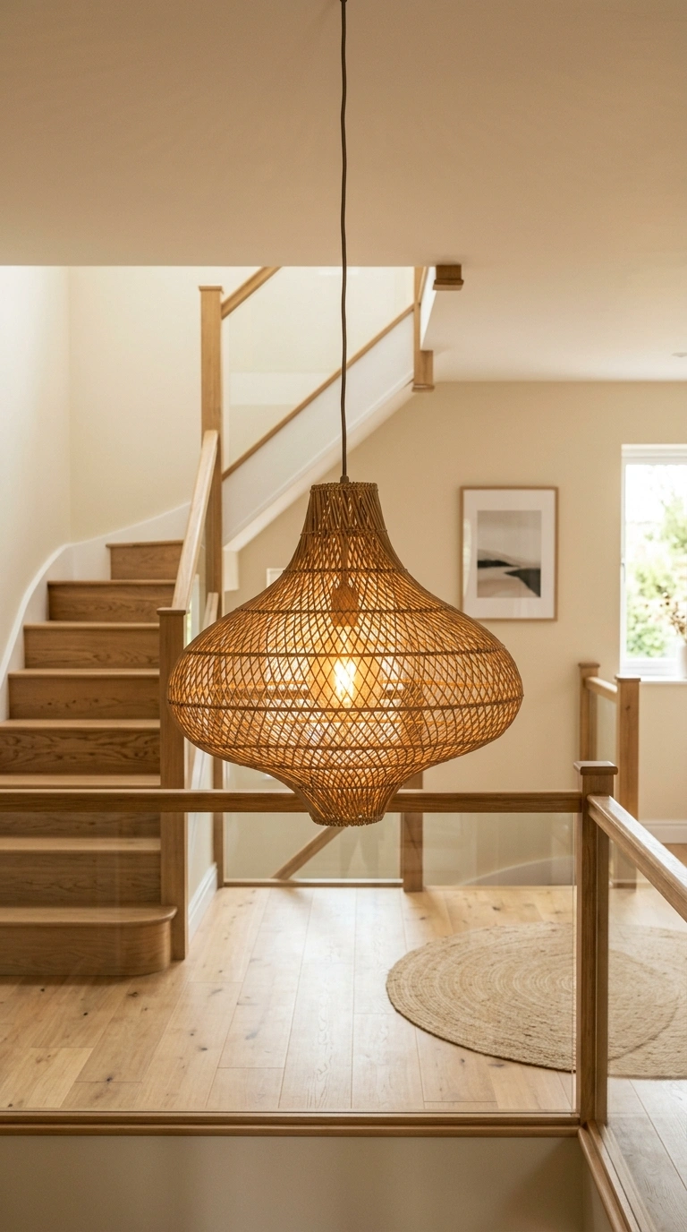 19 Stair Landing Decor Ideas to Make the Most of Your Space 10 009 Pendant Light Statement A stair landing with a scu