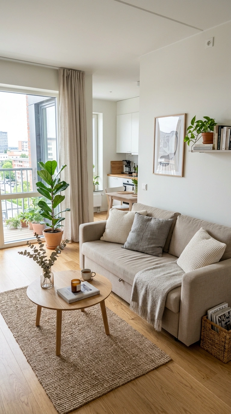 009 Sofa Bed Layout A studio apartment living area wit