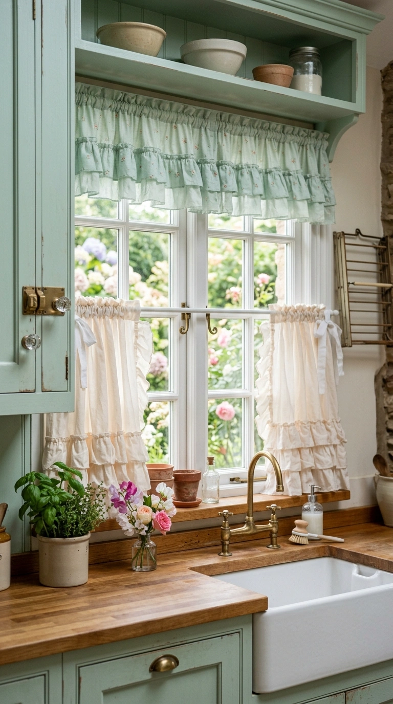009 Tiered Ruffle Curtains A cottage style kitchen win