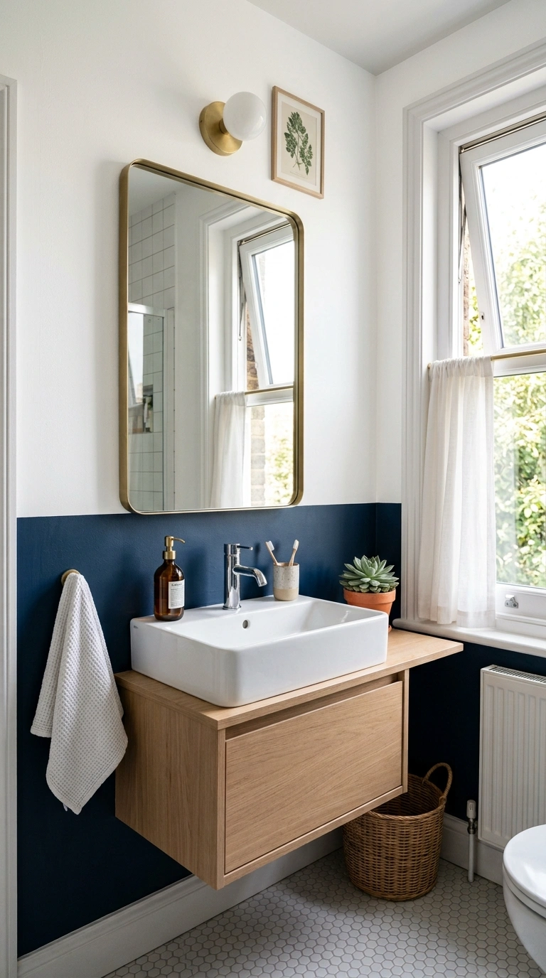 009 Two Tone Wall Paint A small bathroom with the bott