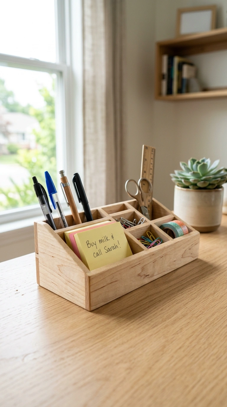 009 Wooden Desk Organizer A light wood desk organizer