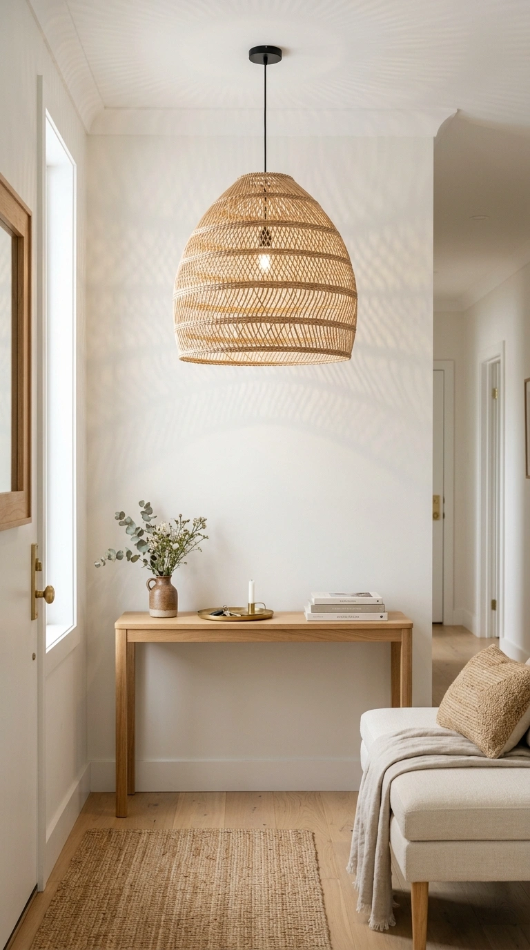 23+ Stunning Entryway Decor Ideas To Try Now 10 009 Woven Pendant Light A calm entry with a large ratt