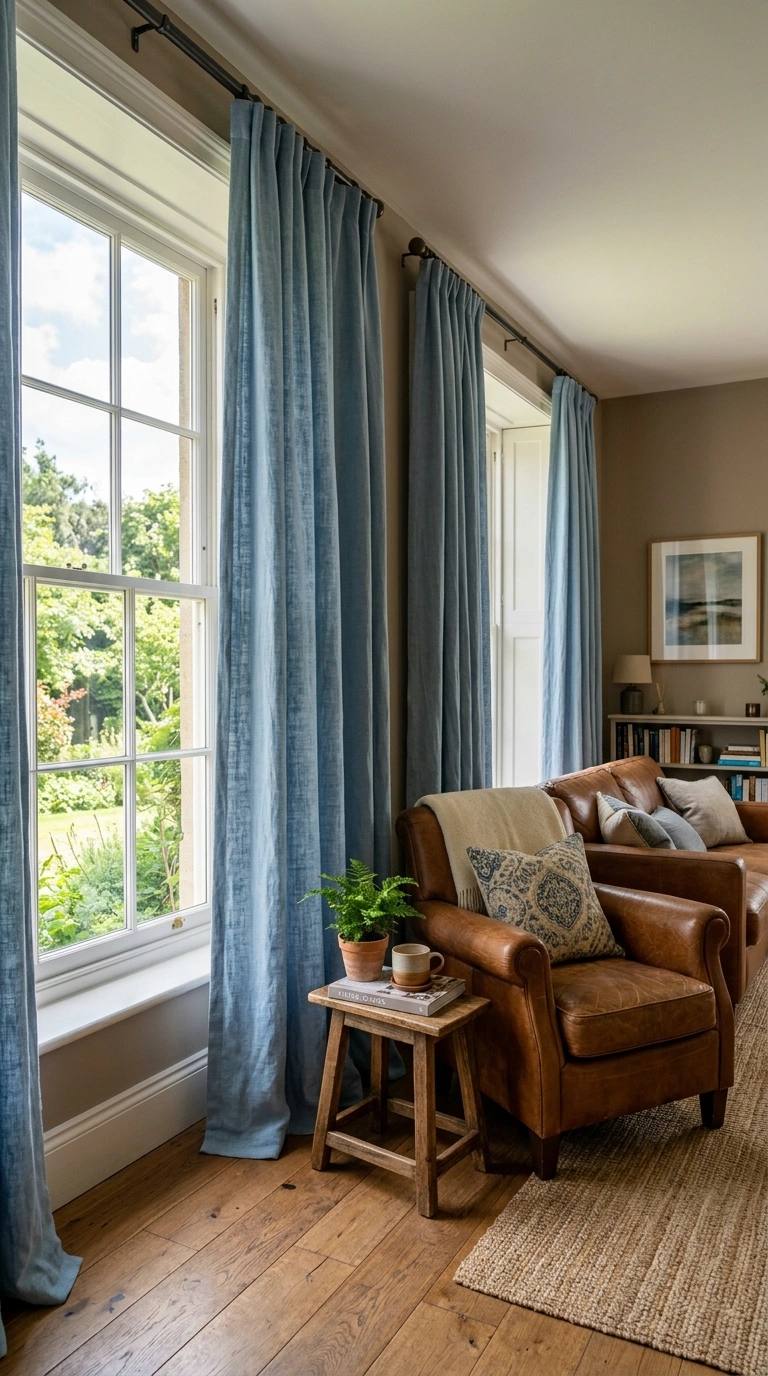 010 10 Blue Linen Curtains Soft faded blue linen curta