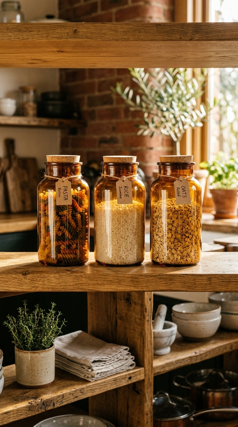 16 Gorgeous Fall Kitchen Ideas for a Warm and Cozy Home 11 010 Amber Glass Jars A row of amber glass jars filled