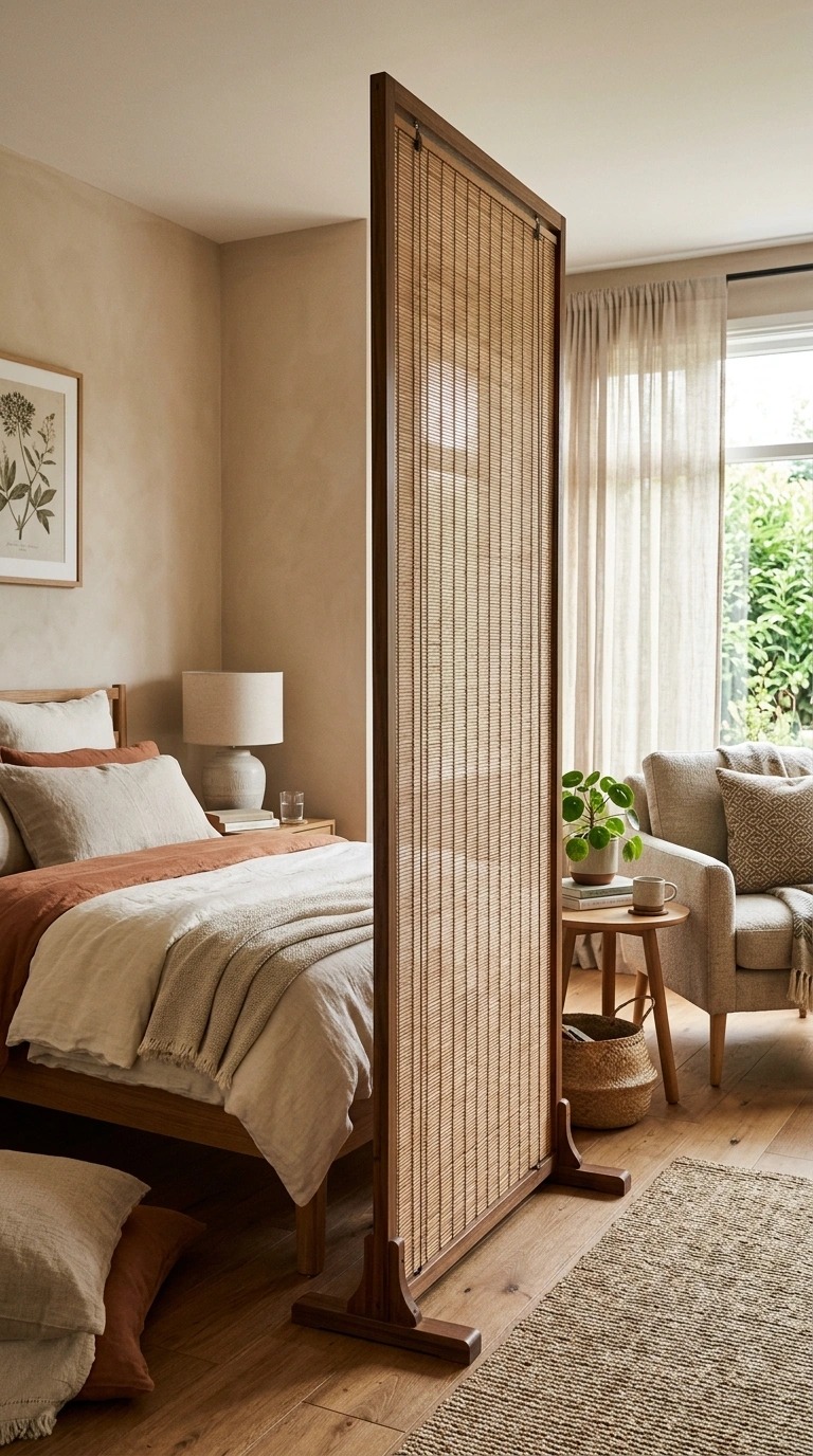 21 Smart Bedroom Divider Ideas for Stylish Studio Apartments 11 010 Bamboo Screen Panel A rollable bamboo screen stand