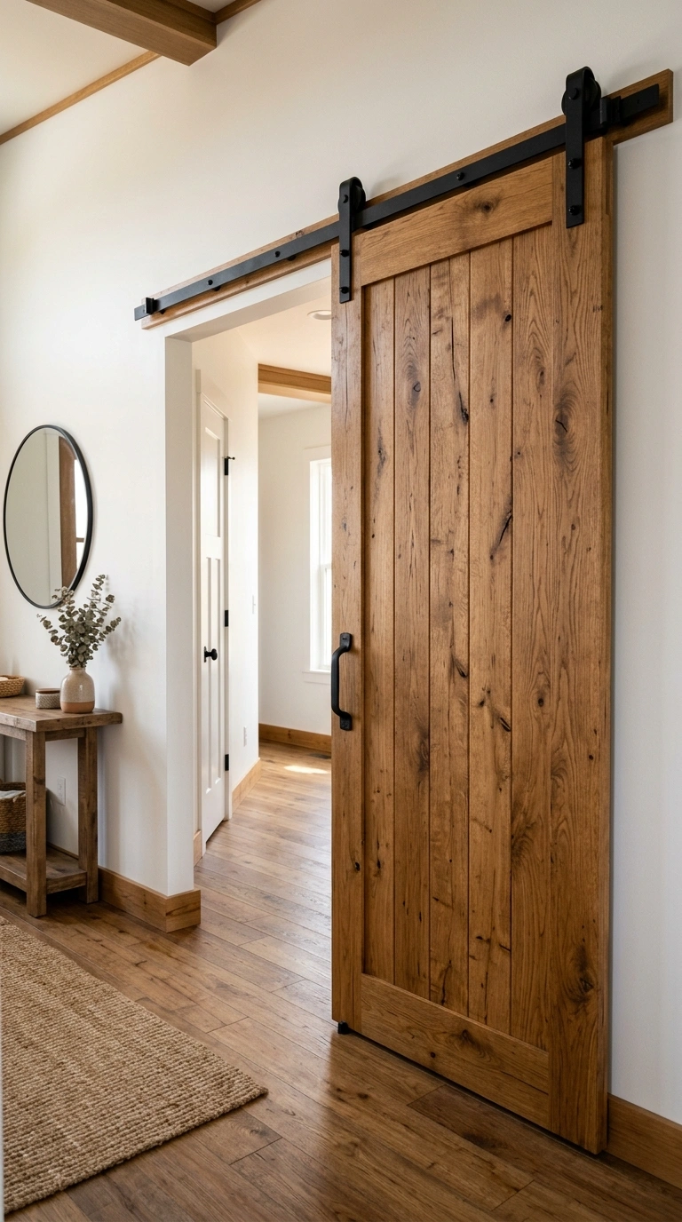 010 Barn Door Divider A hallway with a sliding wood ba