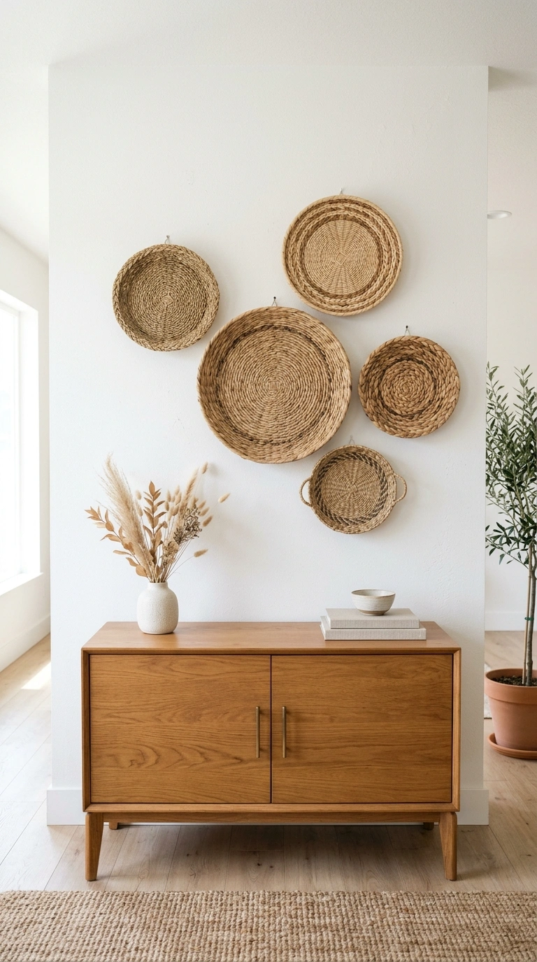 19 Easy Wall Ideas To Make Any Room Look New 11 010 Basket Wall Display A group of five natural seagra