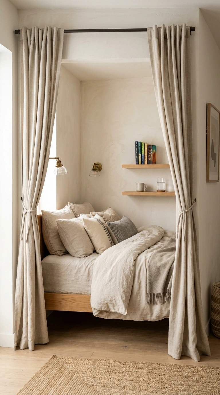 23 Simple Reading Nook Ideas You Can Set Up Today 11 010 Curtained Bed Alcove A bed set in an alcove with h