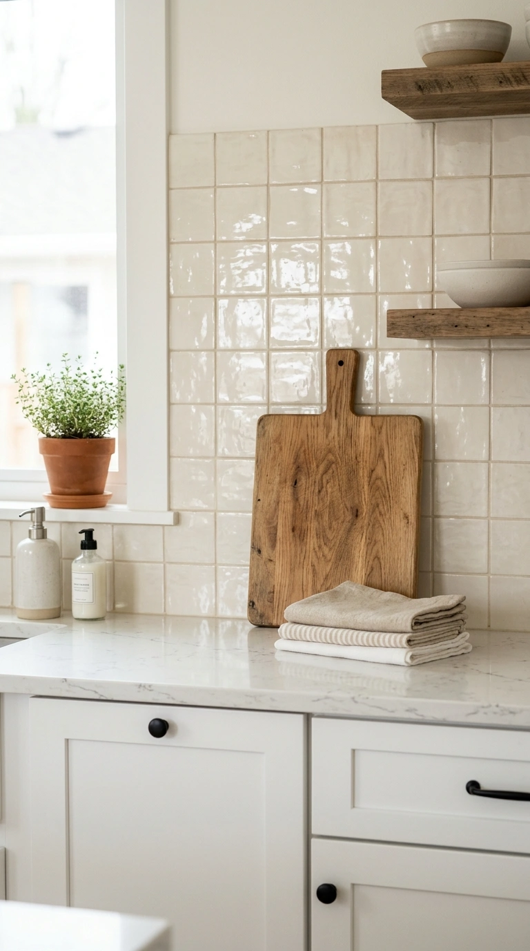 010 Handmade Look Tile A kitchen with glossy cream squ 1