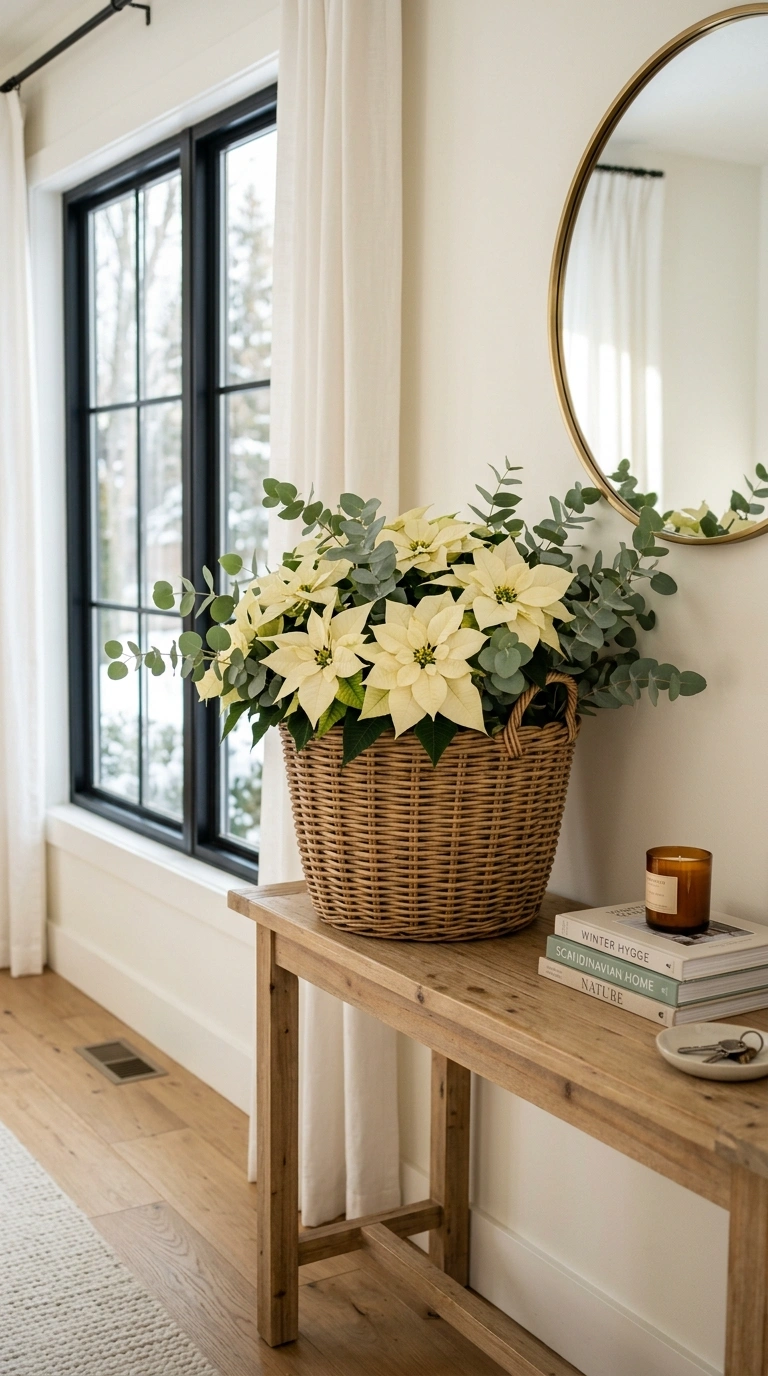 010 Ivory Poinsettia Arrangement A large basket filled