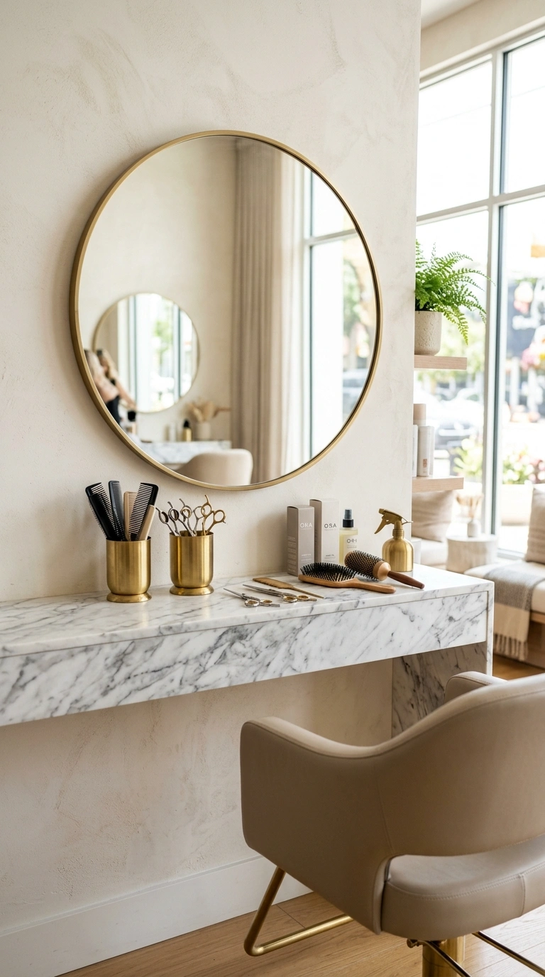 22 Stunning Beauty Salon Interior Design Ideas on a Budget 11 010 Marble Countertop Station A salon styling station