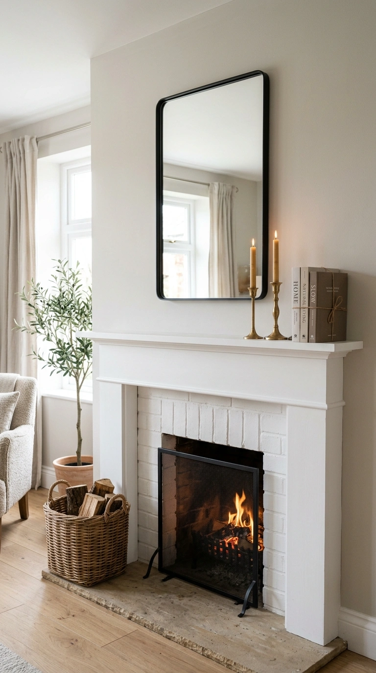 010 Mirror Above Fireplace Mantel A rectangular mirror