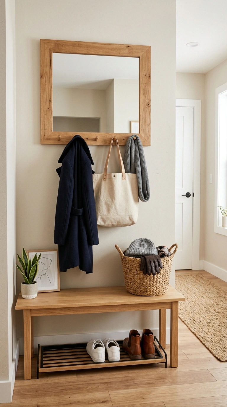 18 Jaw-Dropping Entryway Mirror Ideas You'll Love 11 010 Mirror With Hooks A wood framed mirror with a row