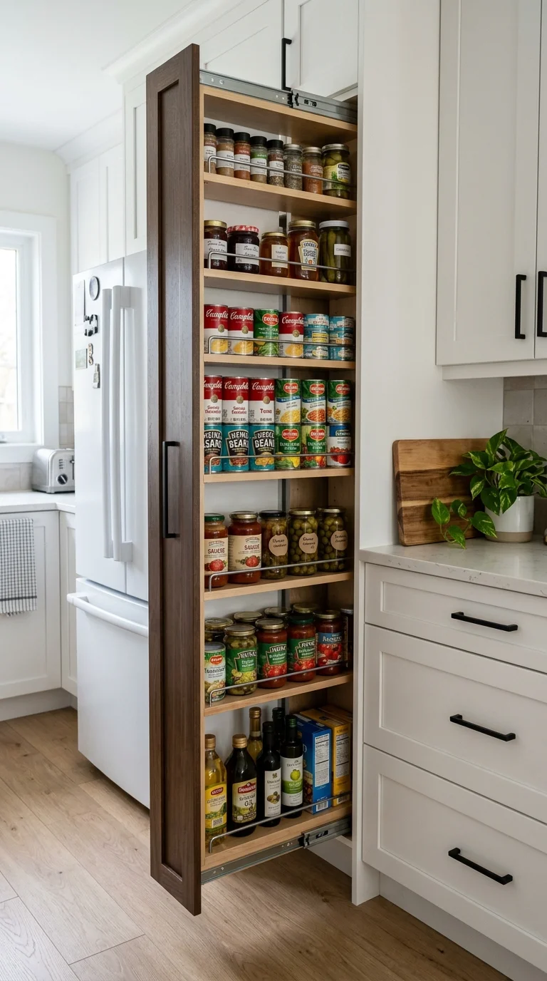 010 Narrow Pantry Cabinet A slim pull out pantry cabin